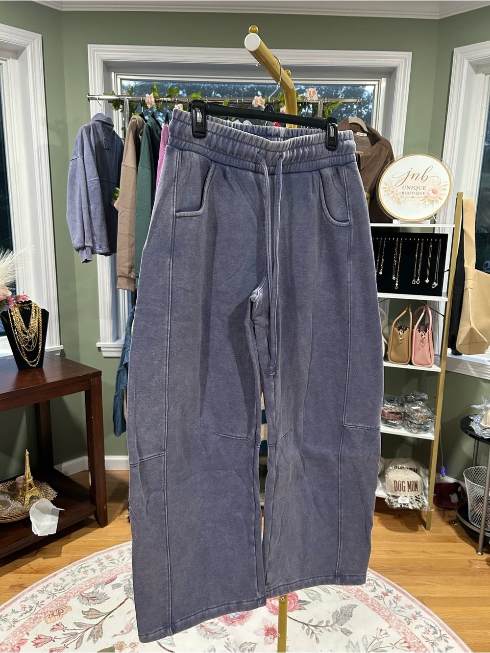 NWT Zenana Marlin Acid Wash Fleece Barrel Wide-leg Sweatpants